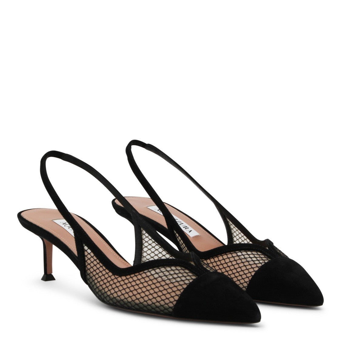 Aquazzura Pointed Toe Slingback Heels With Mesh Upper