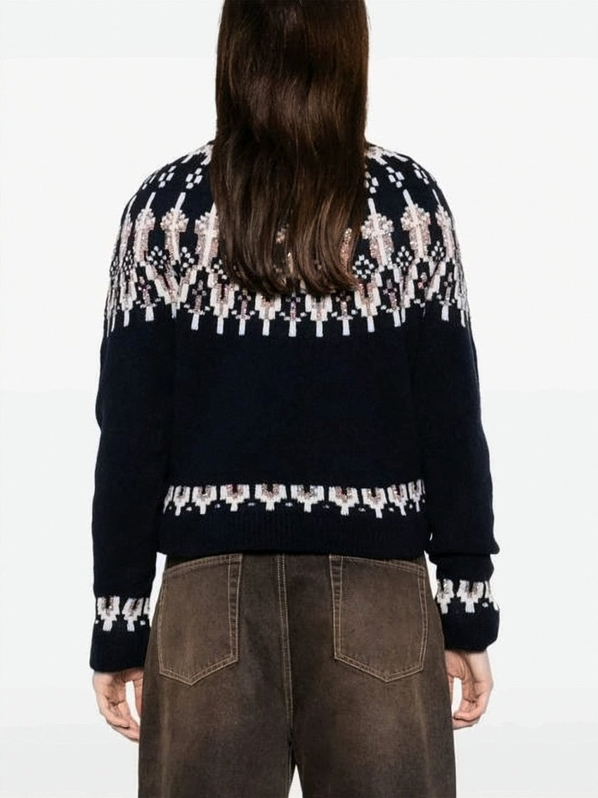 Loewe Cropped Wool Blend Sweater With Geometric Floral Knit