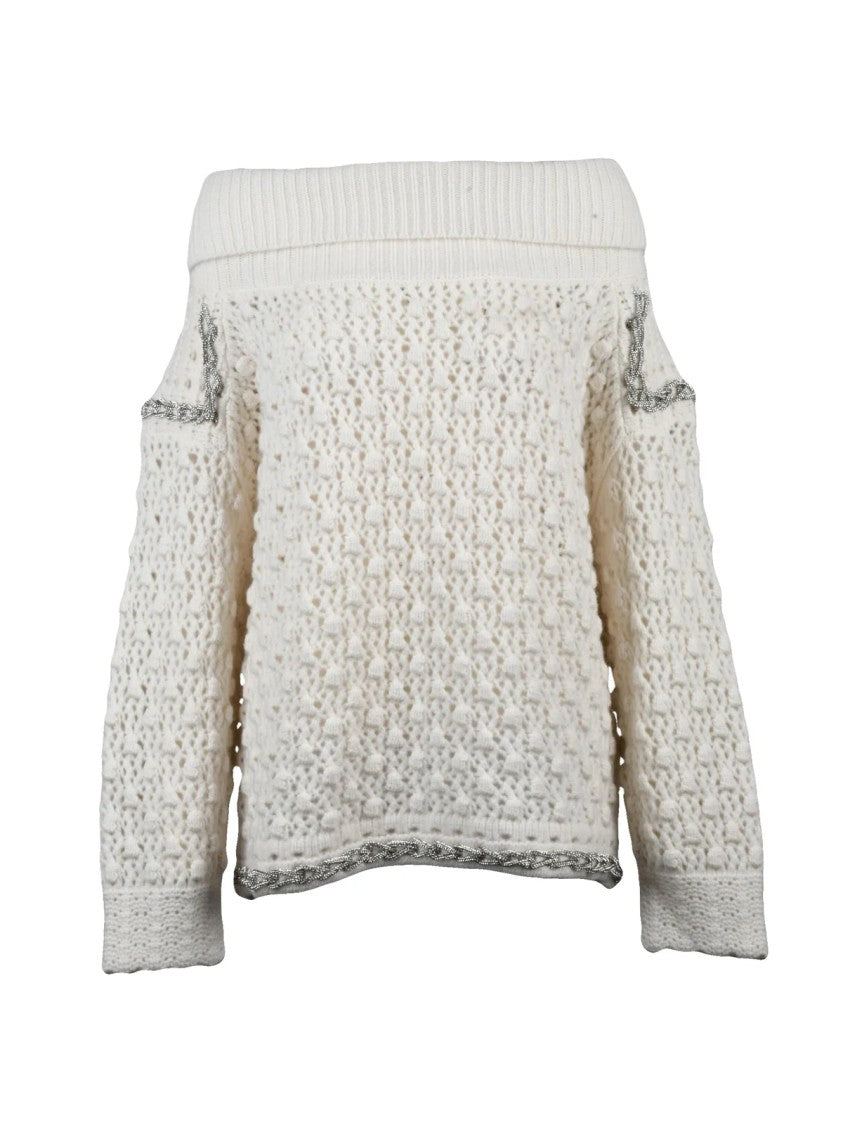 Circus Hotel High Neck Sweater With Textured Knit And Rhinestone Accents