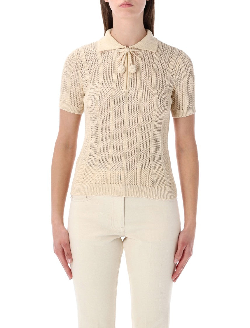 Valentino Garavani Open-Knit Polo Shirt With Zip Closure And Decorative Cherry Details