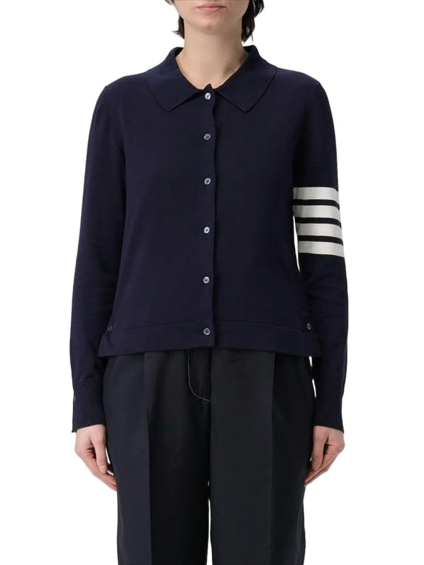 Thom Browne Cropped Navy Cardigan With Pointed Collar