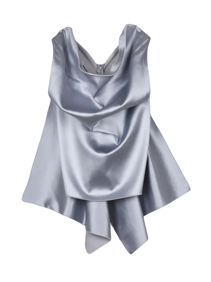 Sportmax Light Grey Draped Back-Zip Technical Top