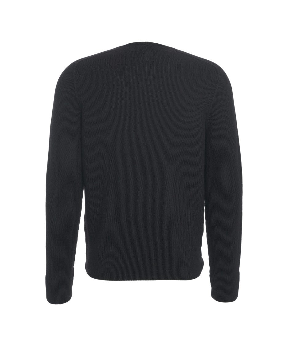 Hannes Roether Refined Black Wool Sweater With Ribbed Texture