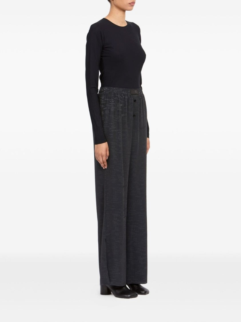 Mm6 By Maison Margiela Wide-Leg Grey Trousers With Textured Finish