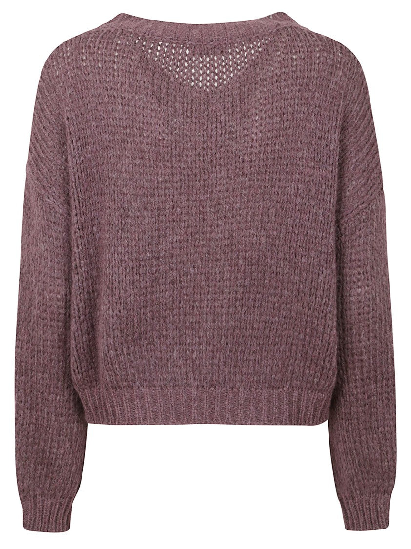 Roberto Collina Boxy-Fit Wine Alpaca Wool Sweater With V-Neck Design