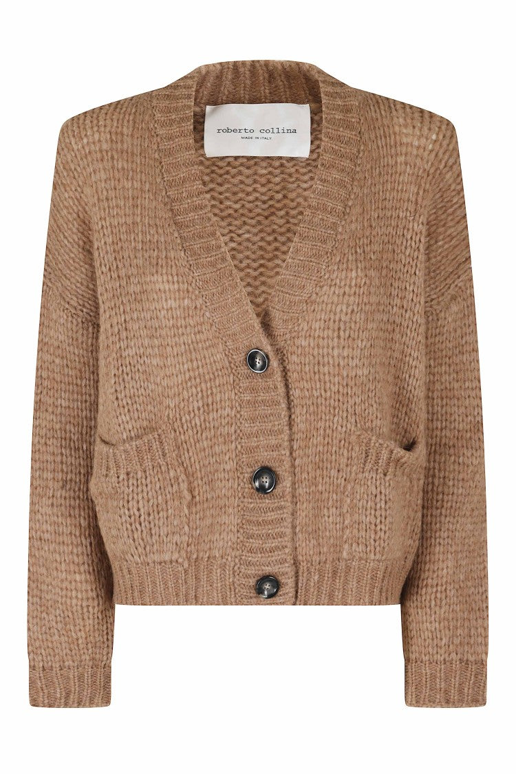 Roberto Collina Camel V-Neck Chunky Knit Alpaca-Blend Cardigan