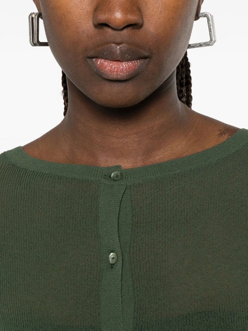 Max Mara Green Ribbed Cuffs Cotton Cardigan