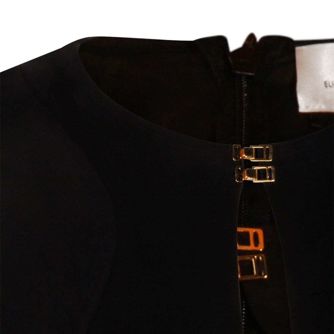 Elisabetta Franchi Long Black Maxi Dress With Draped Detail And Gold Hardware