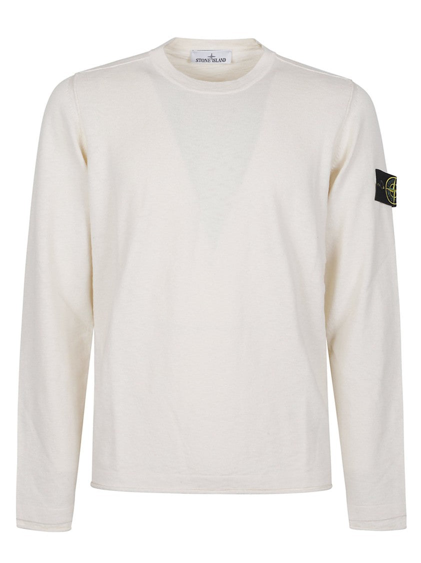Stone Island White Basic Logo Long-Sleeve Cotton-Blend Sweater