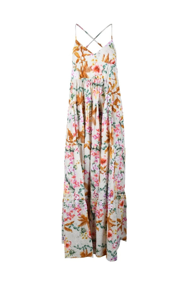 Black Coral Long Dress Cotton Beige
