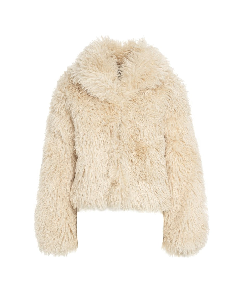 Second Female Plush Faux Fur Cropped Jacket With Wide Collar