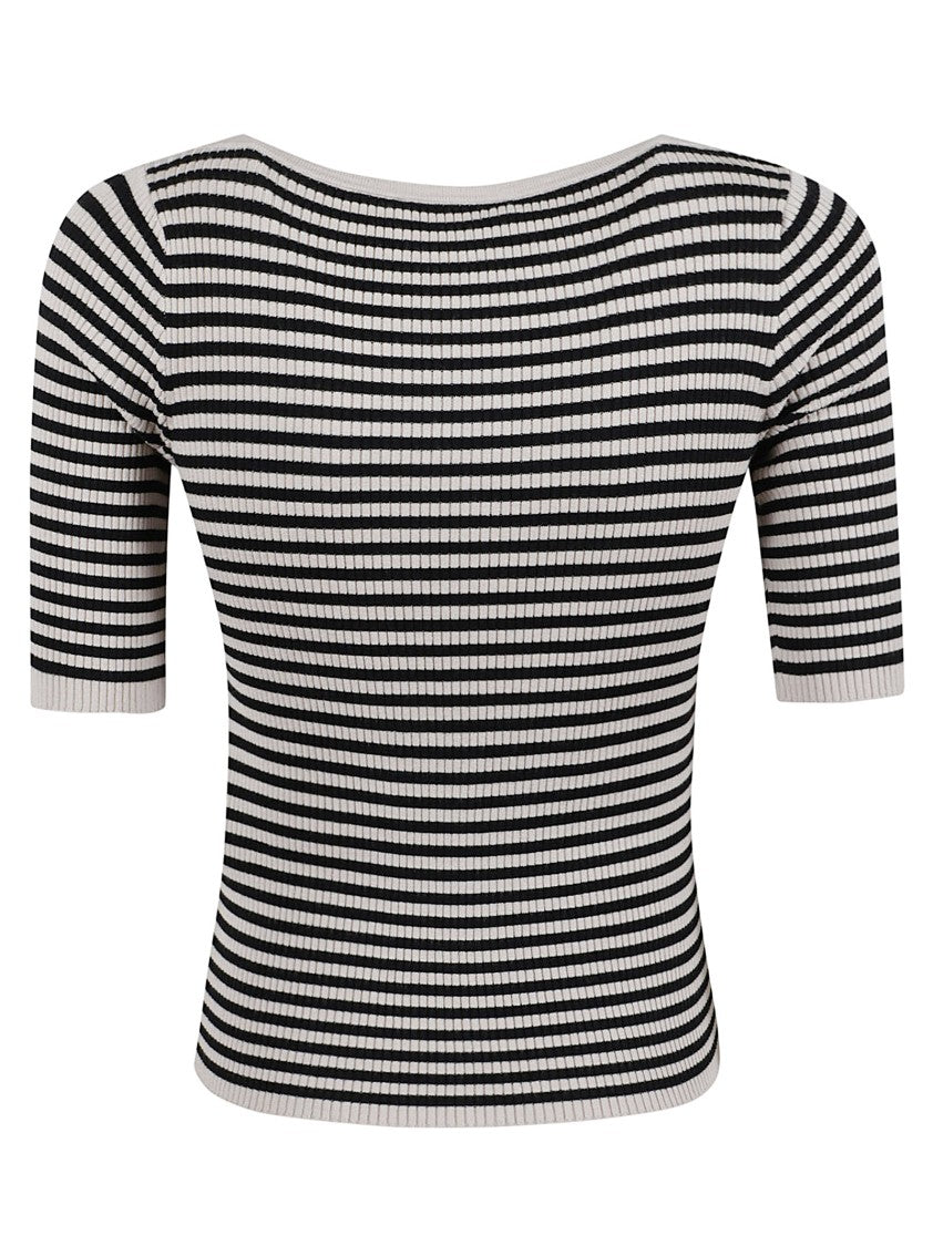 Max Mara Ribbed T-Shirt With Classic Striped Pattern