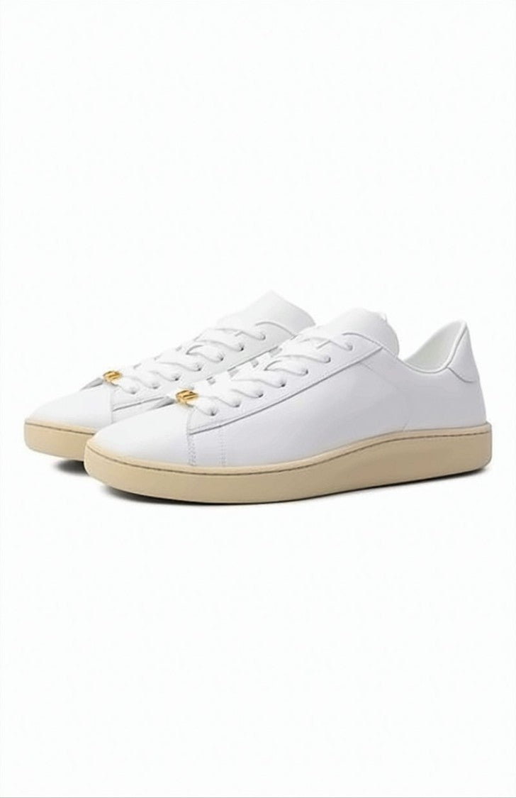 Valentino Garavani Minimal White Calfskin Sneakers With Beige Rubber Sole