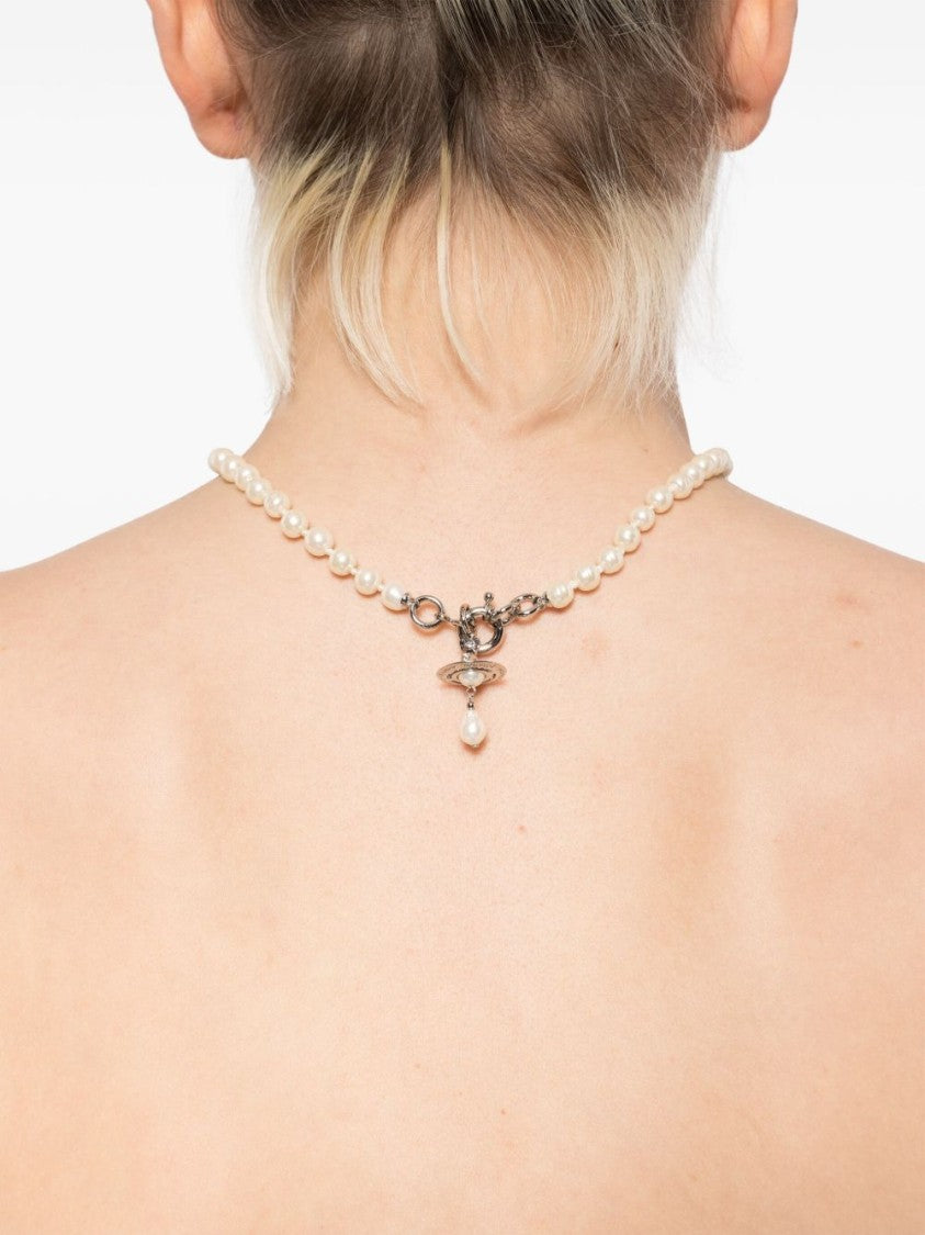 Vivienne Westwood Lustrous Pearl Necklace With Unique Silver-Toned Clasp