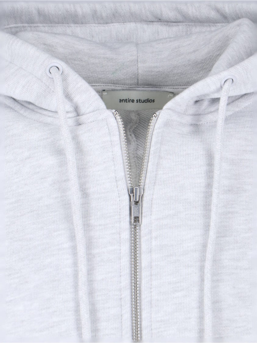 Entire Studios Grey Cotton Zip-Up Drawstring Hoodie