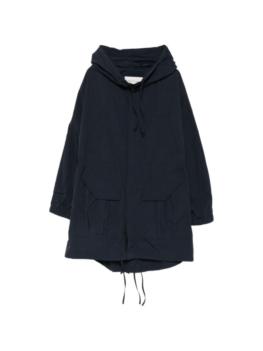 Dries Van Noten Blue Hooded Drawstring Flap Pocket Jacket
