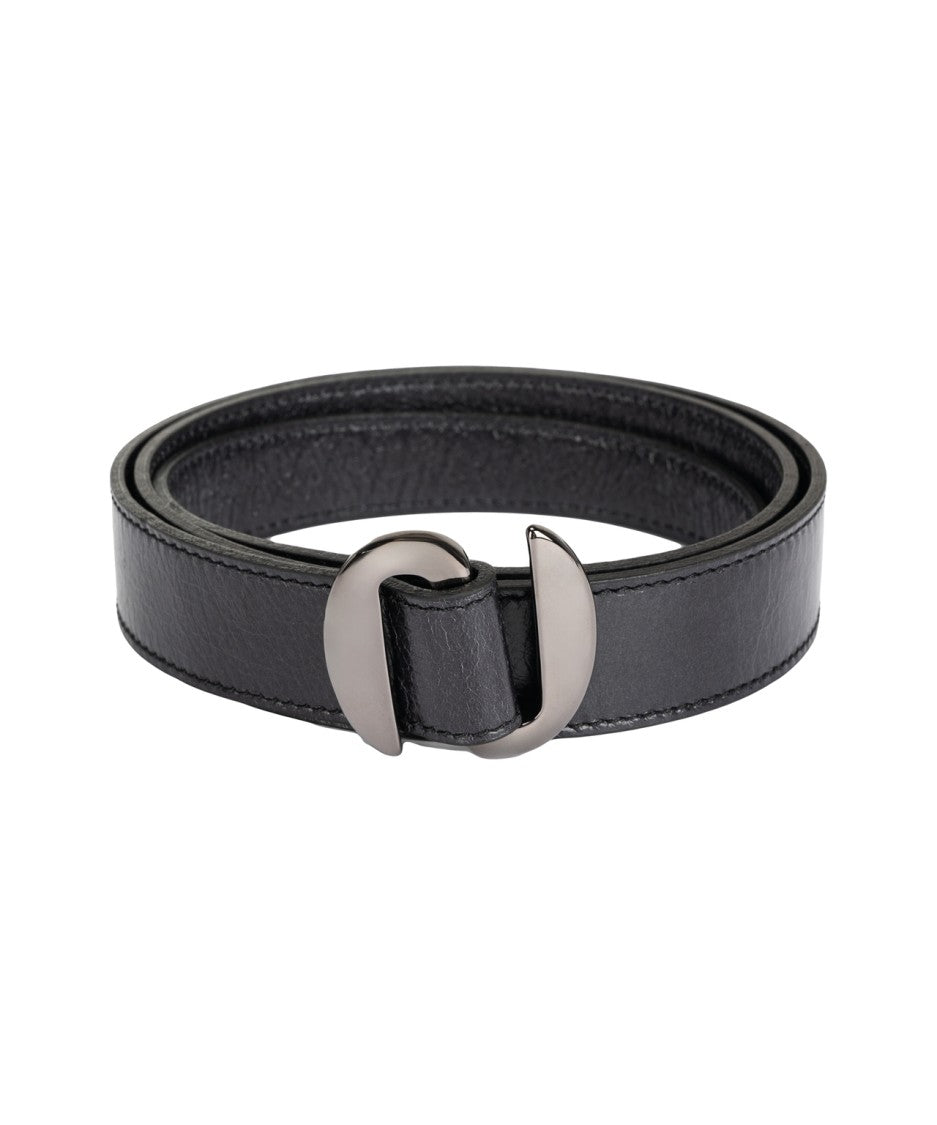 Orciani Smooth Leather Belt With Sculptural Metal Buckle