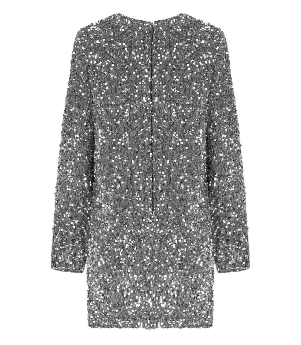 Elisabetta Franchi Steel Mini Dress With Sequins