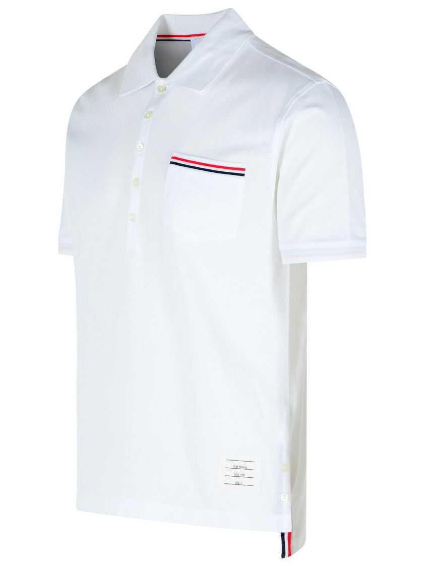Thom Browne White Cotton Polo Shirt With Tricolor Detailing