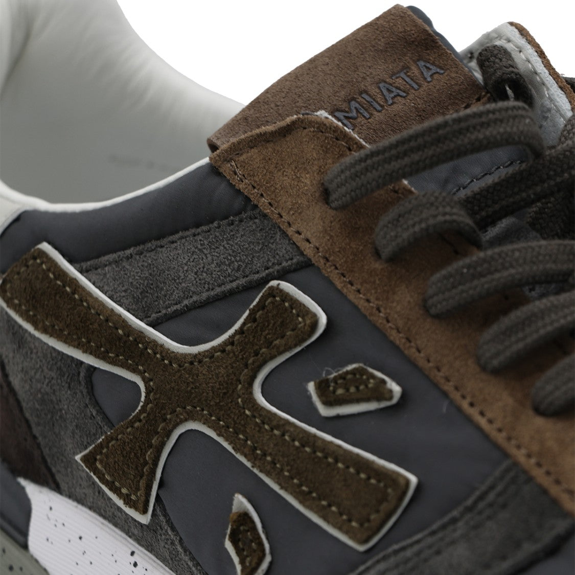 Premiata Dark Grey Brown Suede Statement Sole Sneakers
