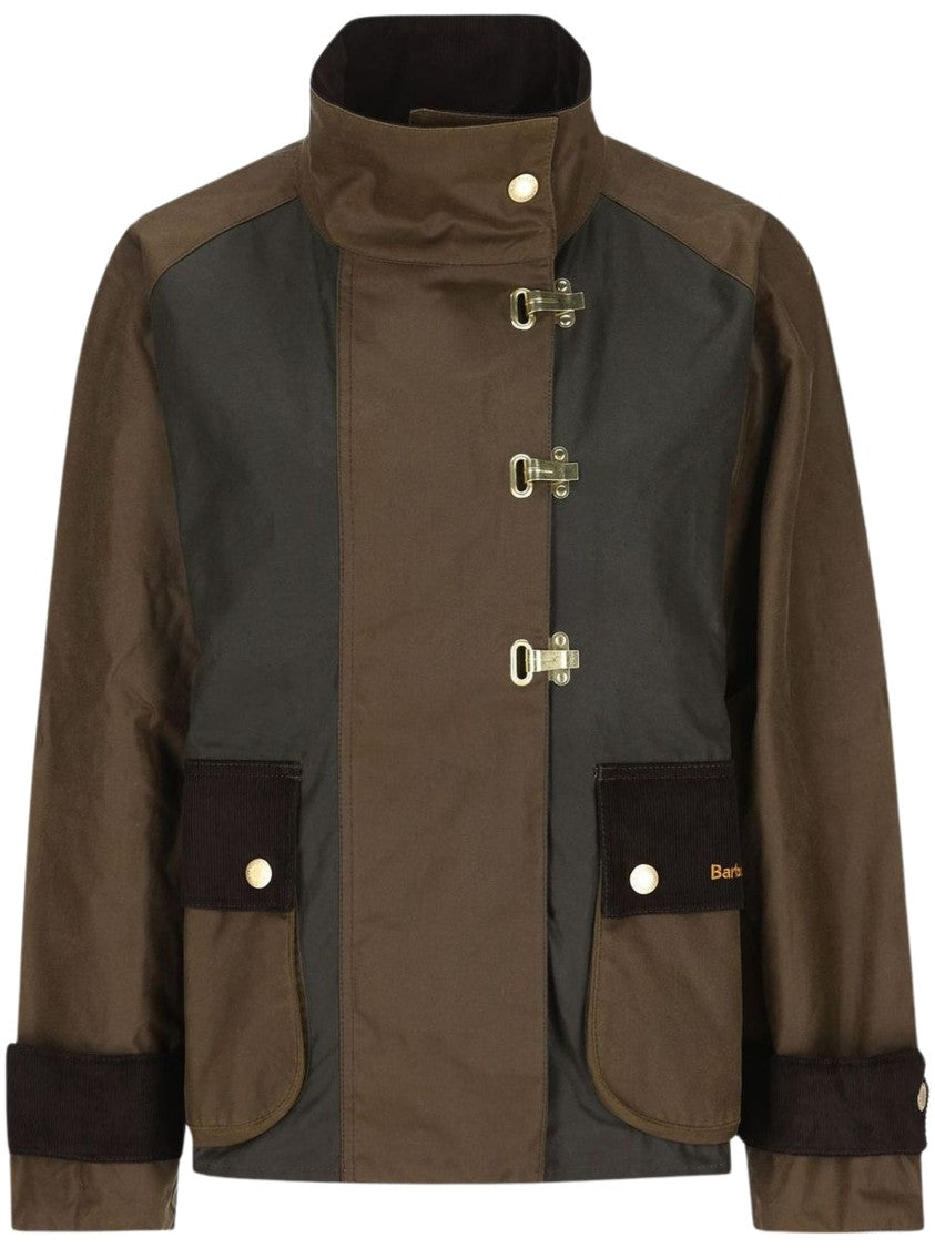 Barbour Two-Tone Waxed Jacket With High Collar And Corduroy Accents