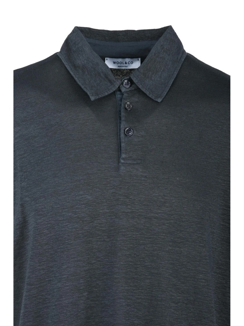 Wool & Co Grey Linen-Blend Stretch Polo Shirt