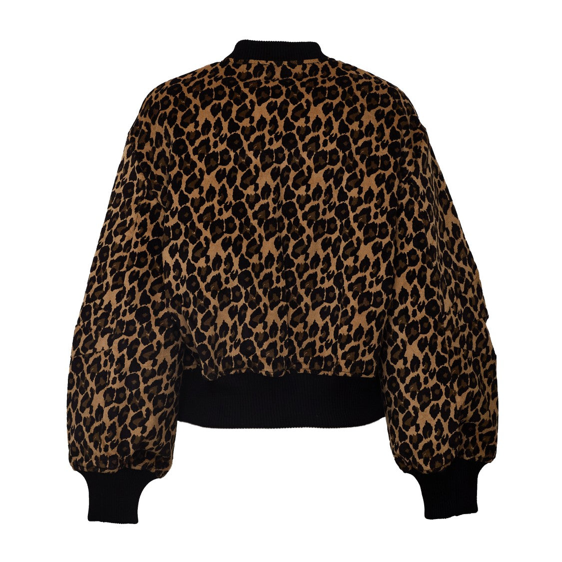 Essentiel Antwerp Leopard Print Kasen Ribbed Trim Bomber Jacket