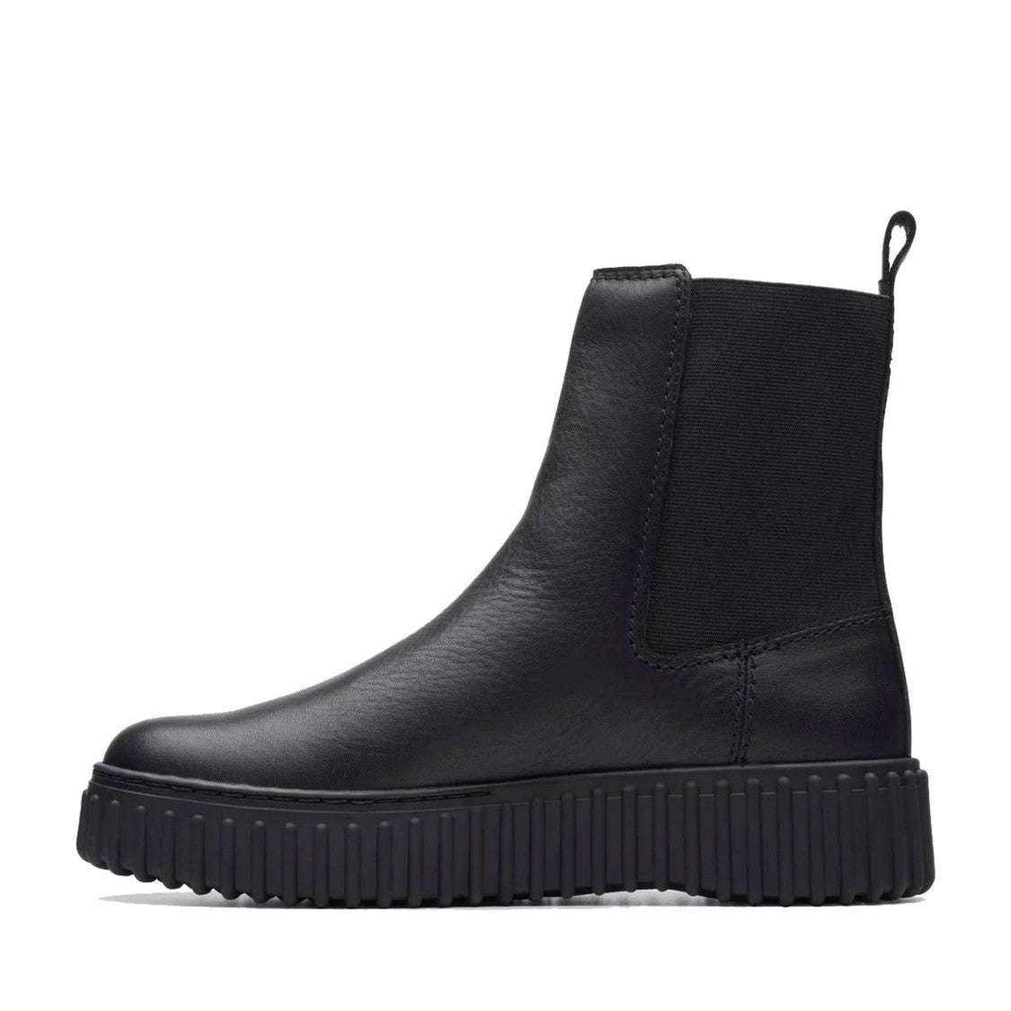 Clarks Torhill Maple Black Leather Elastic Side Panel Wedge Boots