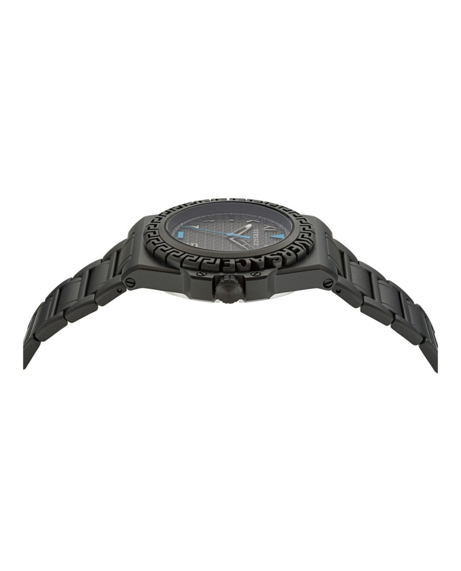Versace Greca Reaction Bracelet Watch With Textured Black Guilloche Dial