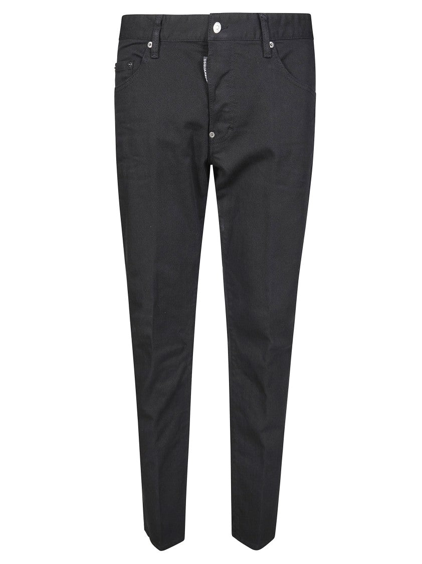 Dsquared2 Black Skater Tapered Leather Patch Jeans