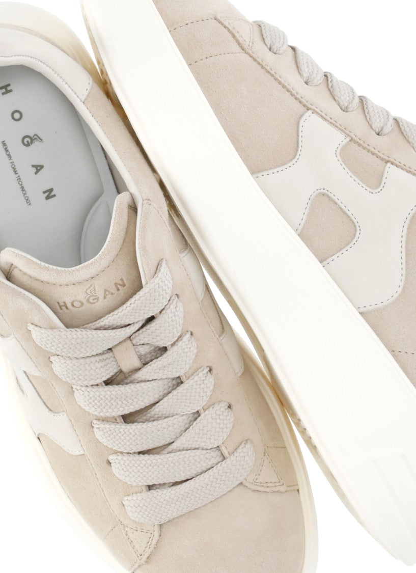 Hogan Beige Rebel Suede Logo Sneakers