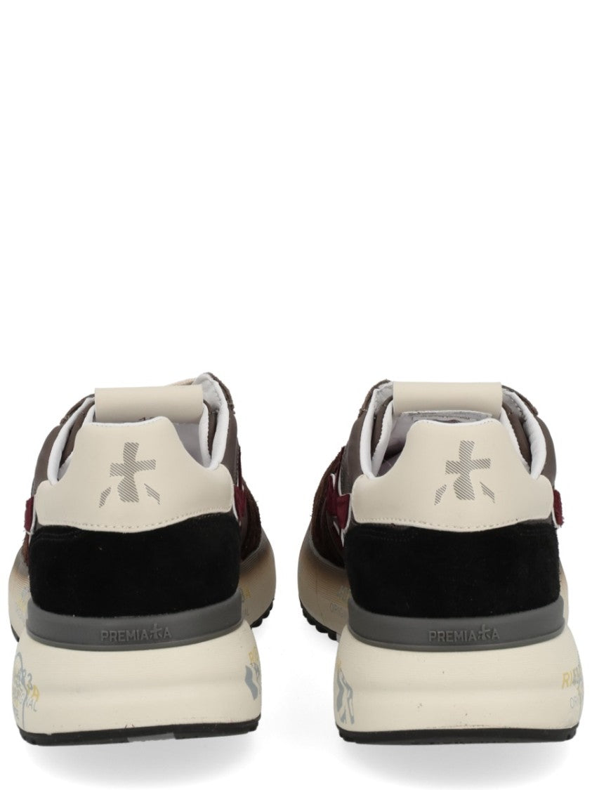 Premiata Brown Multi-Material Sneakers With Logo Detail