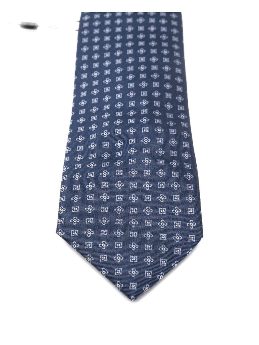 Corneliani Silk Tie With Geometric Pattern In Deep Blue