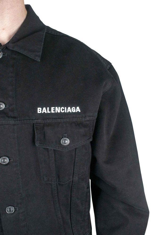 Balenciaga Cropped Black Denim Jacket With Flap Pockets
