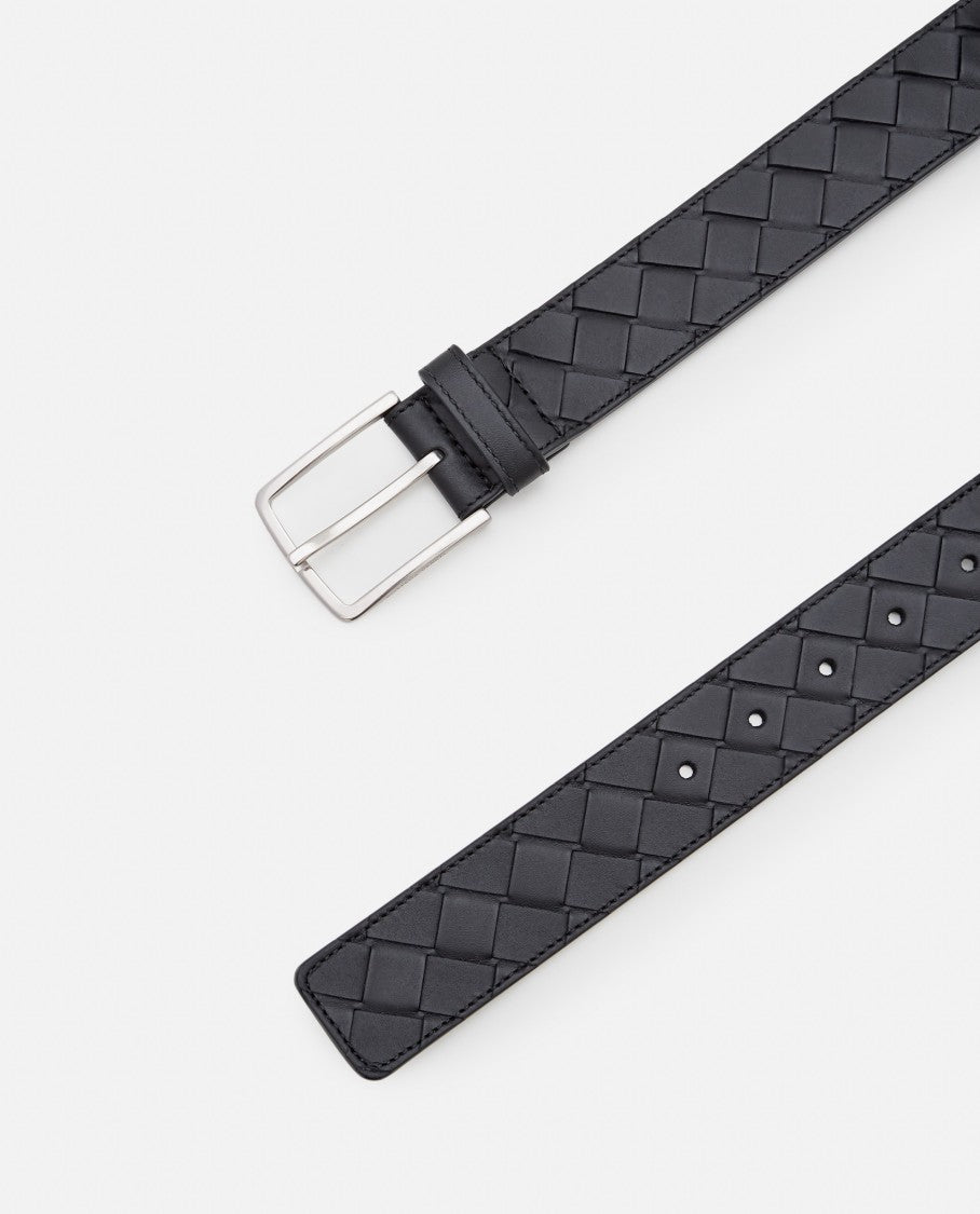 Bottega Veneta Intricate Woven Leather Belt With Polished Metal Buckle