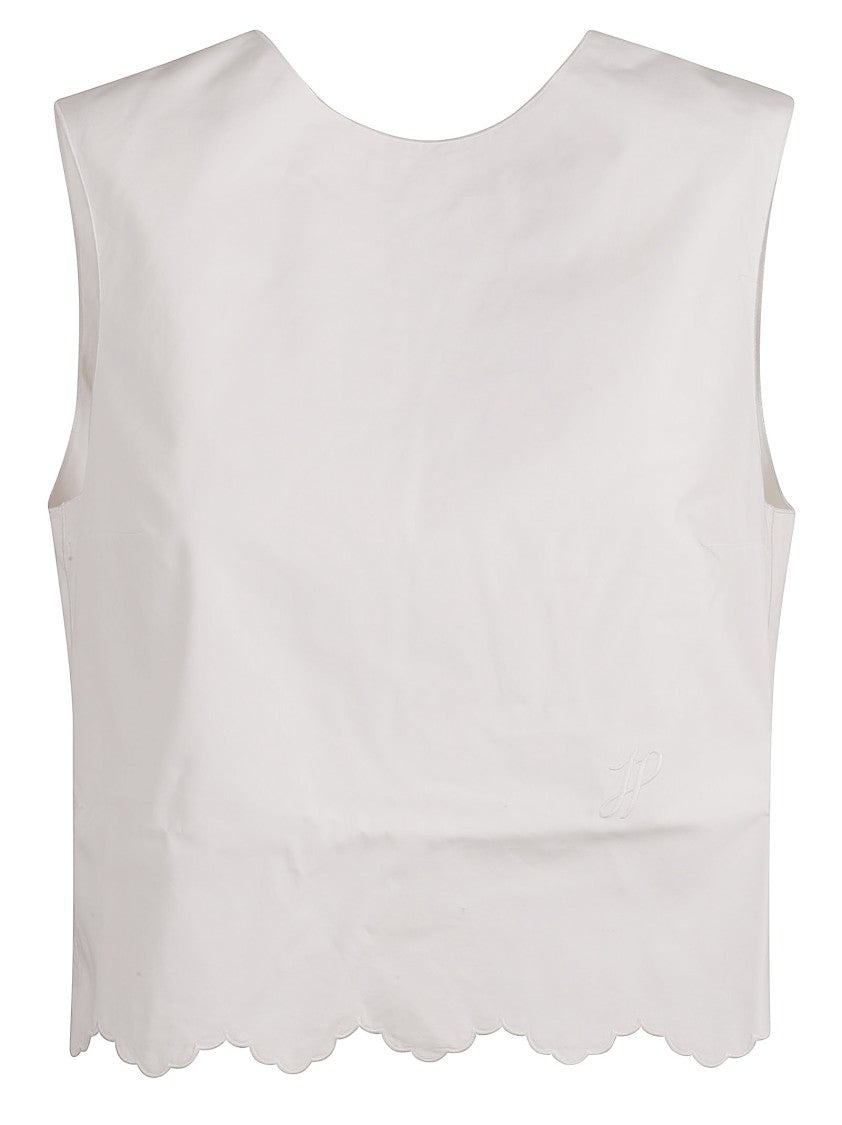 Patou Sleeveless White Top With Scalloped Hem