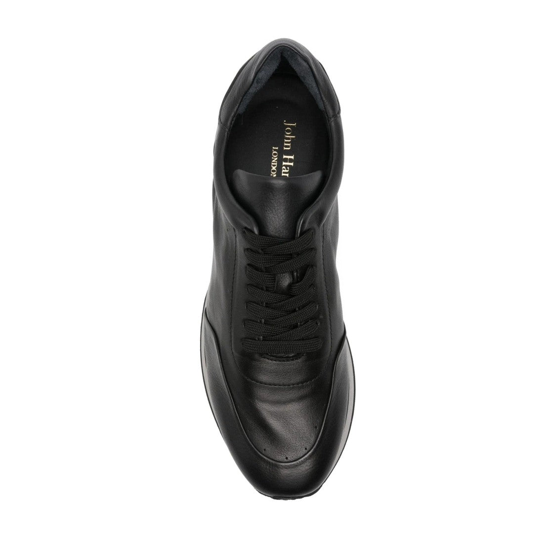John Harrison Black Leather Wedge Sneakers
