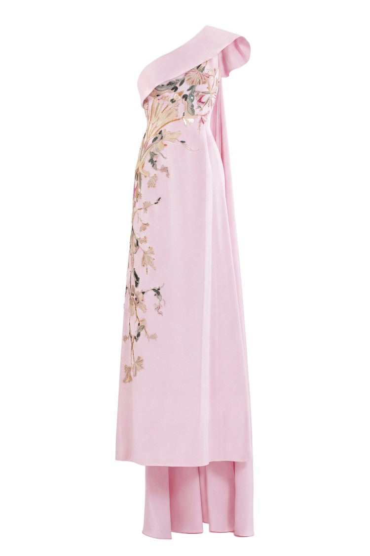 Saiid Kobeisy One Shoulder Embroidered Crepe Dress