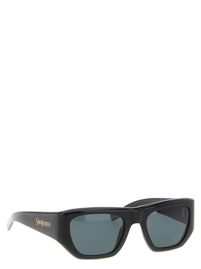 Saint Laurent Square Black Acetate Sunglasses With Engraved Logo