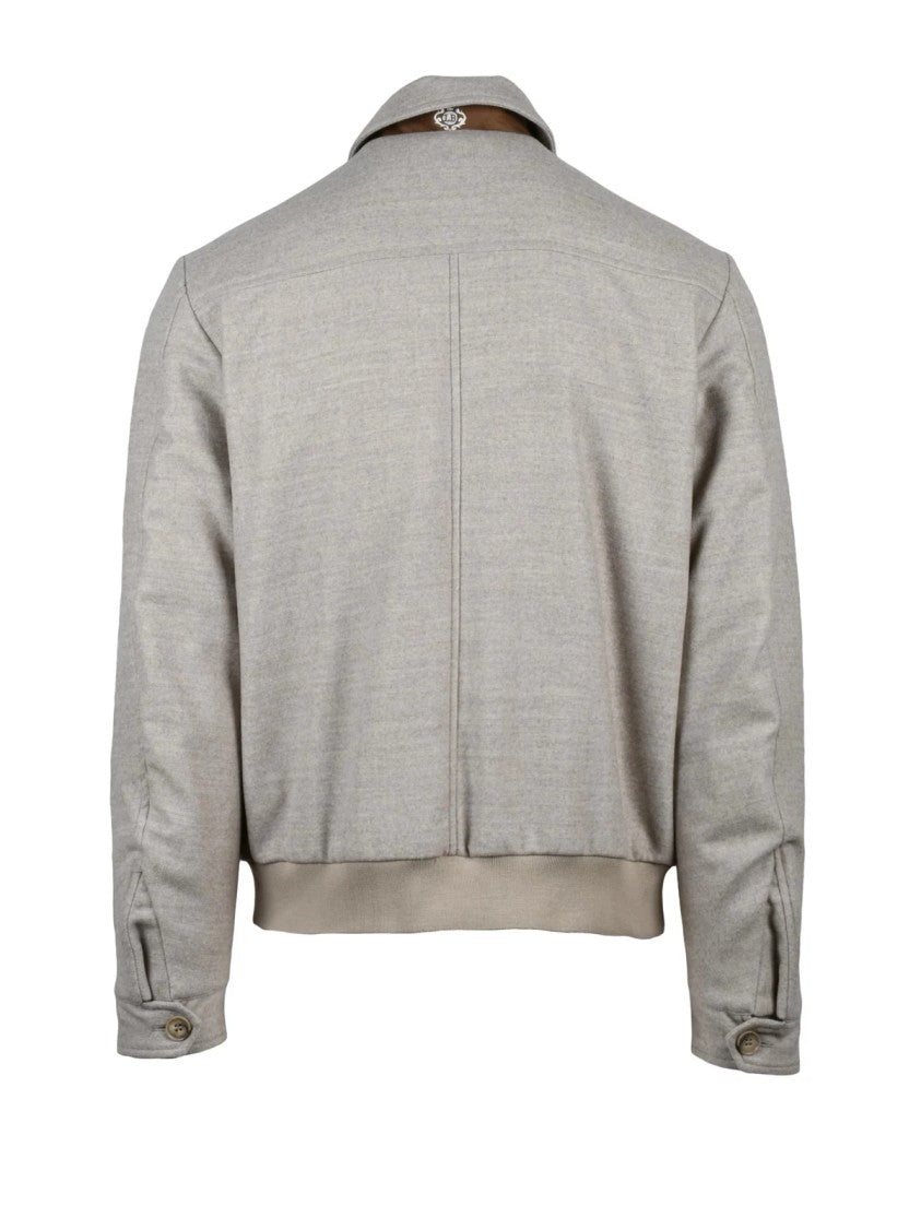 Luigi Borrelli Napoli Beige Virgin Wool Aviator Jacket