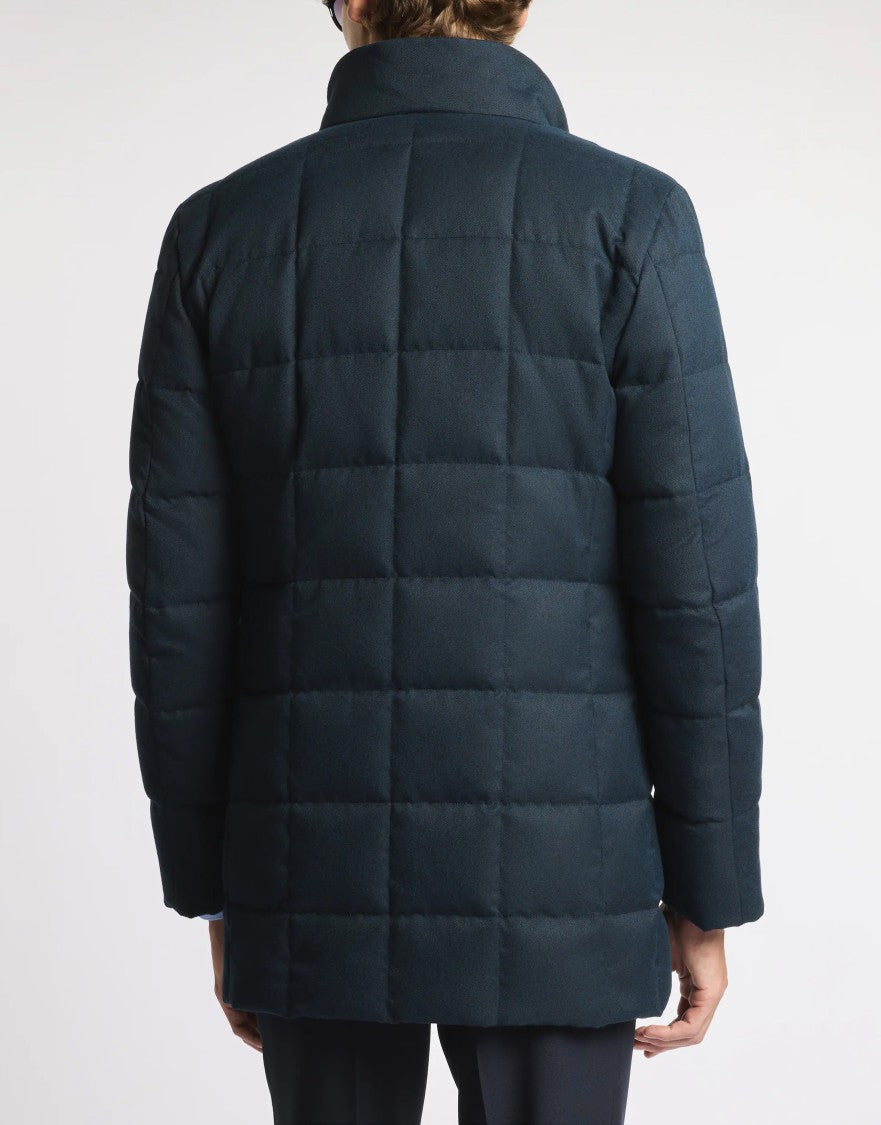 Fay Navy Blue Reversible Concealed Fastening Funnel-Neck Down Jacket