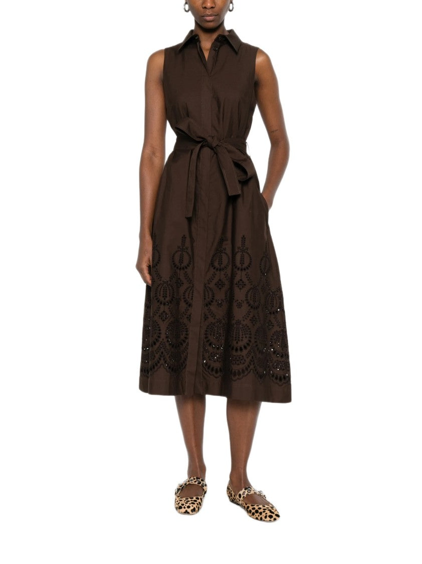 Parosh Sleeveless Shirt Dress With Intricate Embroidery And Concealed Placket