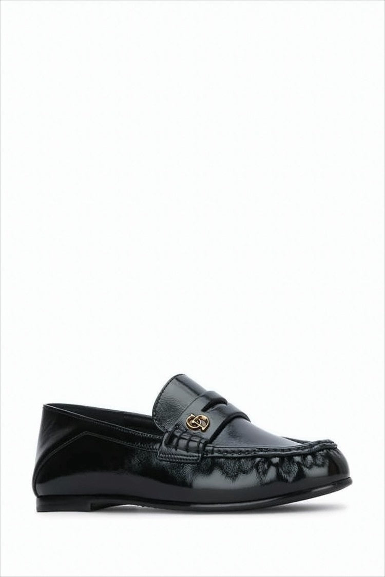 Dior Glossy Calf Leather Loafers With Gold-Tone Accent