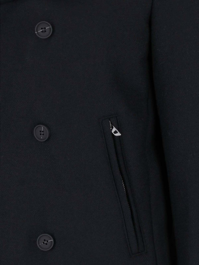 Diesel Grey Technical Wool Double-Breasted Peacoat