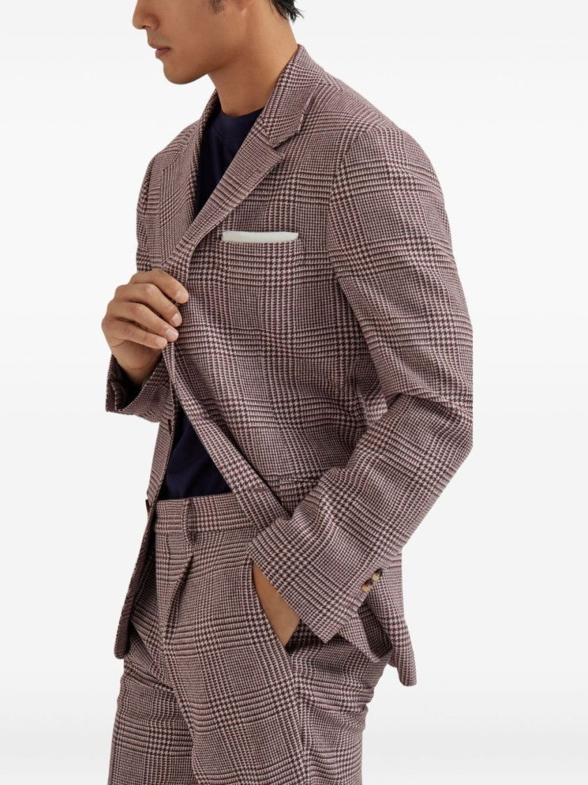 Brunello Cucinelli Tailored Checkered Blazer In Muted Red And White