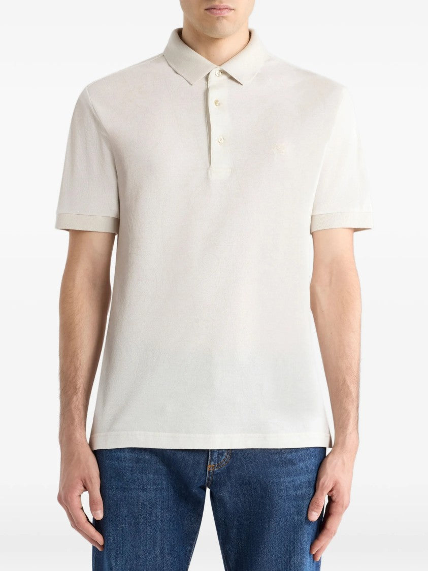 Etro White Roma Short-Sleeve Textured Cotton Polo