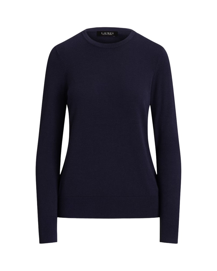Lauren Ralph Lauren Shavonne Long Sleeve Pullover In Navy Blue Cotton Blend