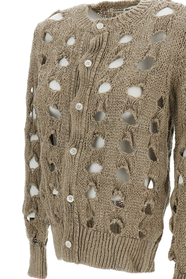 Comme Des Garçons Beige Perforated Hemp Cardigan