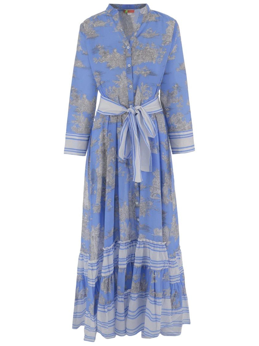 Pep's Cannes Floral-Print Cotton Dress With Mandarin Collar And Ruffled Skirt