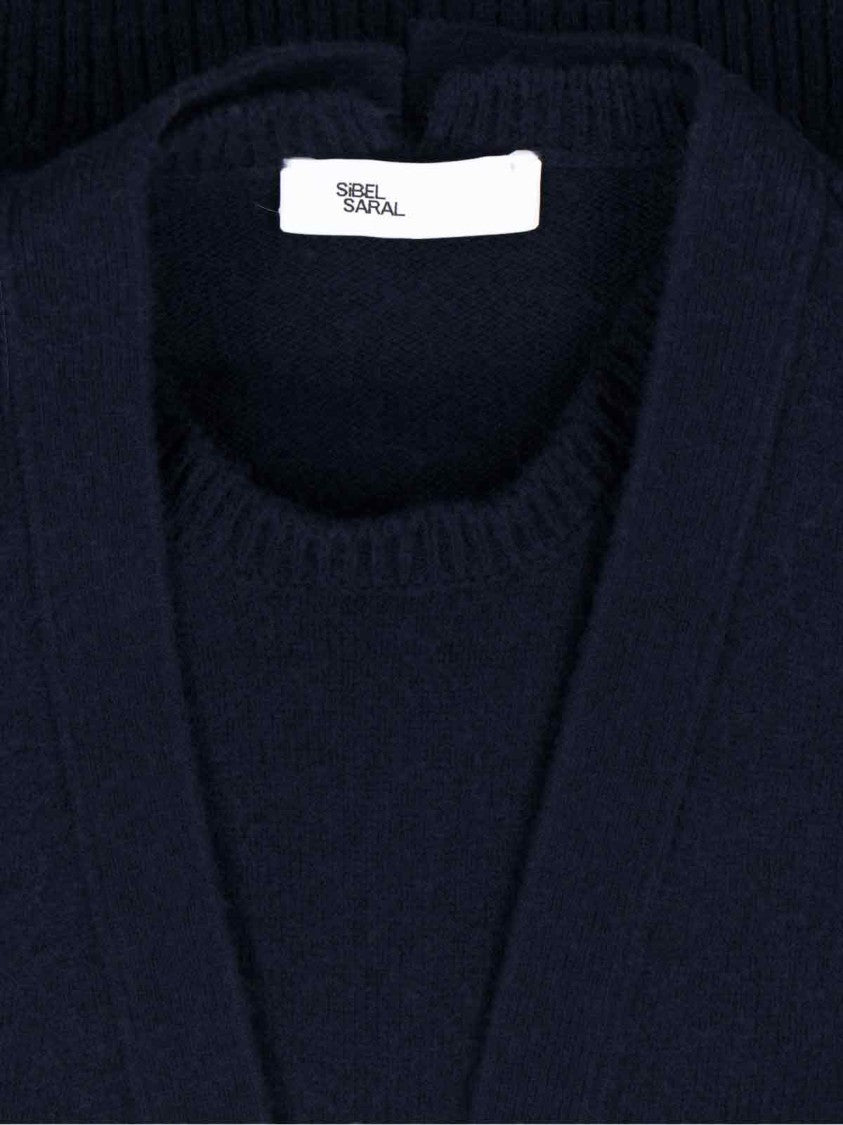 Sibel Saral Navy Blue Cropped Cardigan And Crew Neck Sweater Set